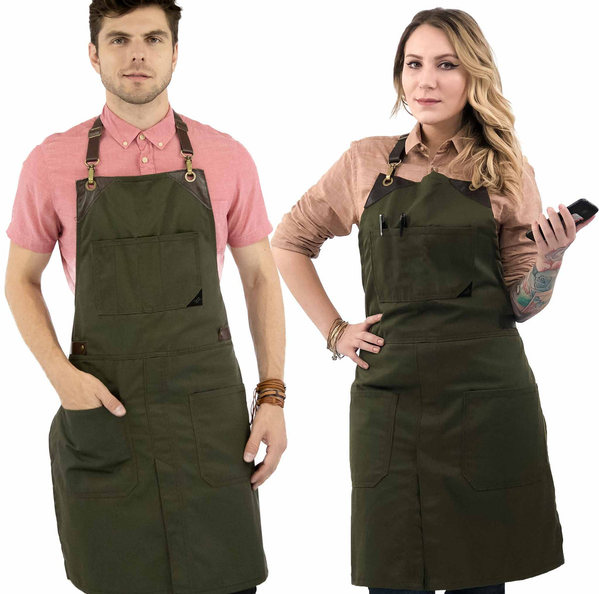 Leather Straps Apron - Twill - Easy-Fastening No-Tie - Chef, Bartender, Shop, Barista  -  Under NY Sky