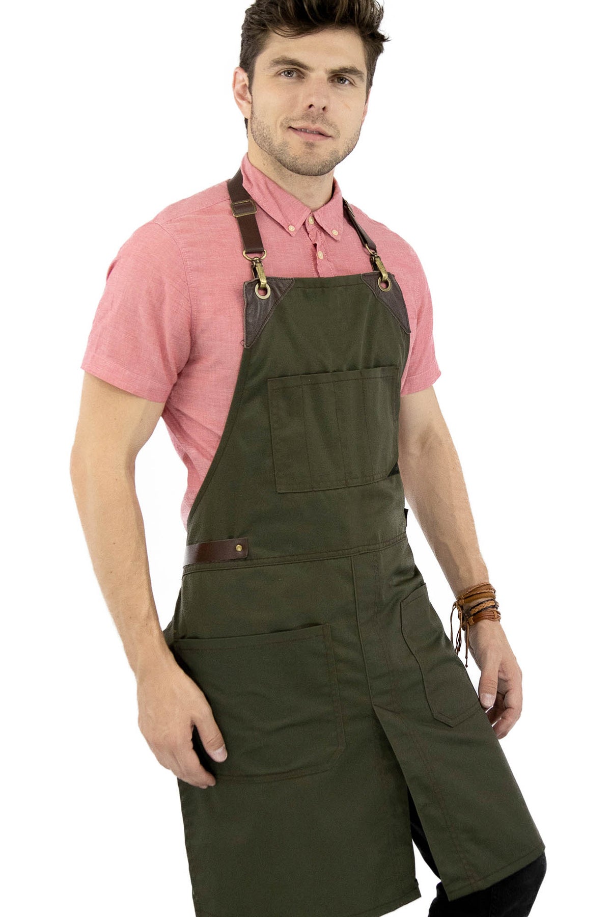 Leather Straps Apron - Twill - Easy-Fastening No-Tie - Chef, Bartender, Shop, Barista  -  Under NY Sky