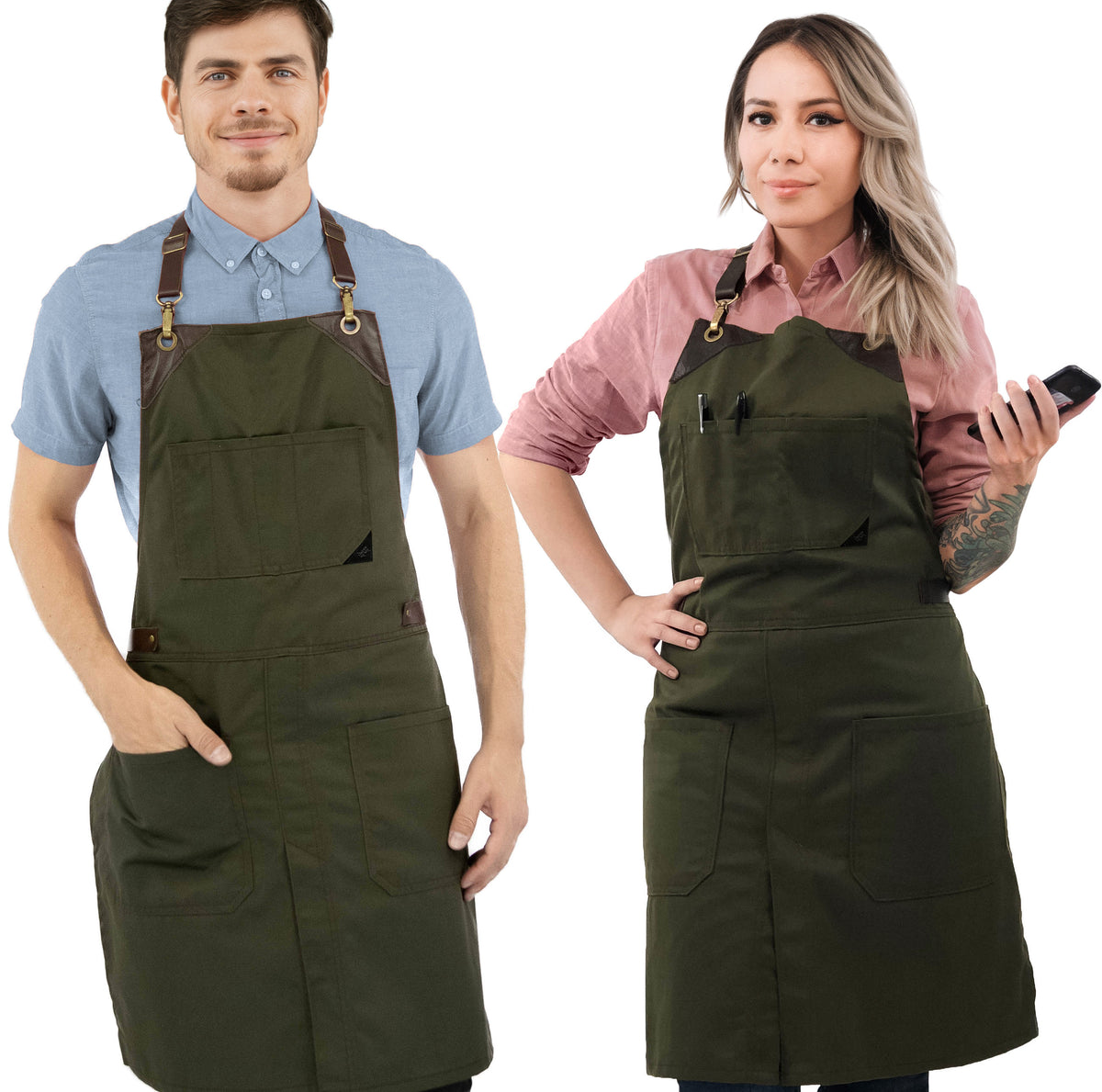 Avental com Alças de couro - Sarja - Fecho Fácil Sem Laço - Chef, Bartender, Loja, Barista - Under NY Sky