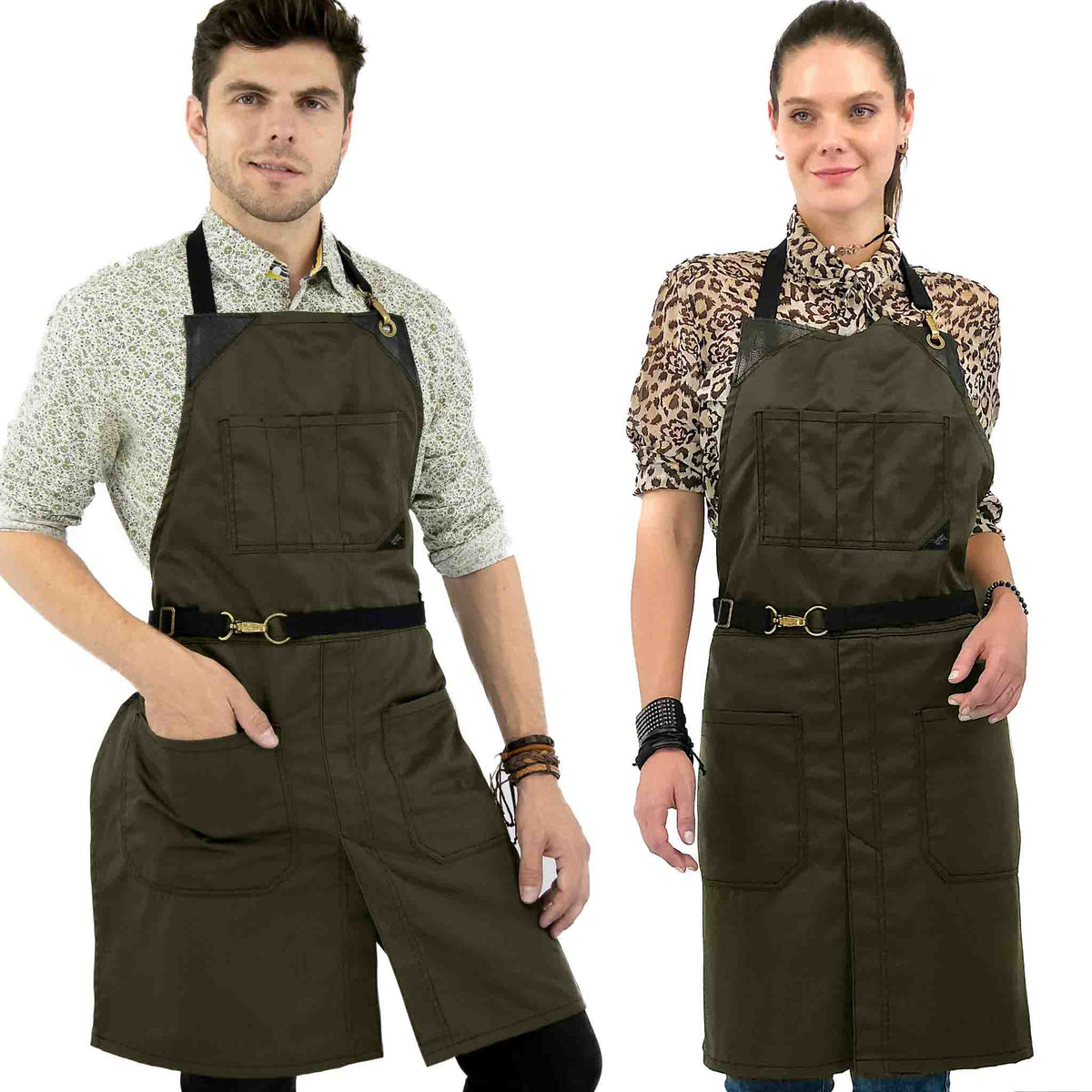 Chef Apron - Twill, No-Tie, Leather Trim, Split - Chef, Bartender, Barista, Grill, Shop - Under NY Sky