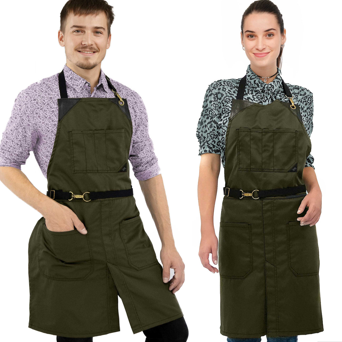 Avental para Chef - Em Sarja, Sem Laços, Acabamento em Couro, Fenda na Perna - Barman, Barista, Churrasqueiro, Comércio -  Under NY Sky