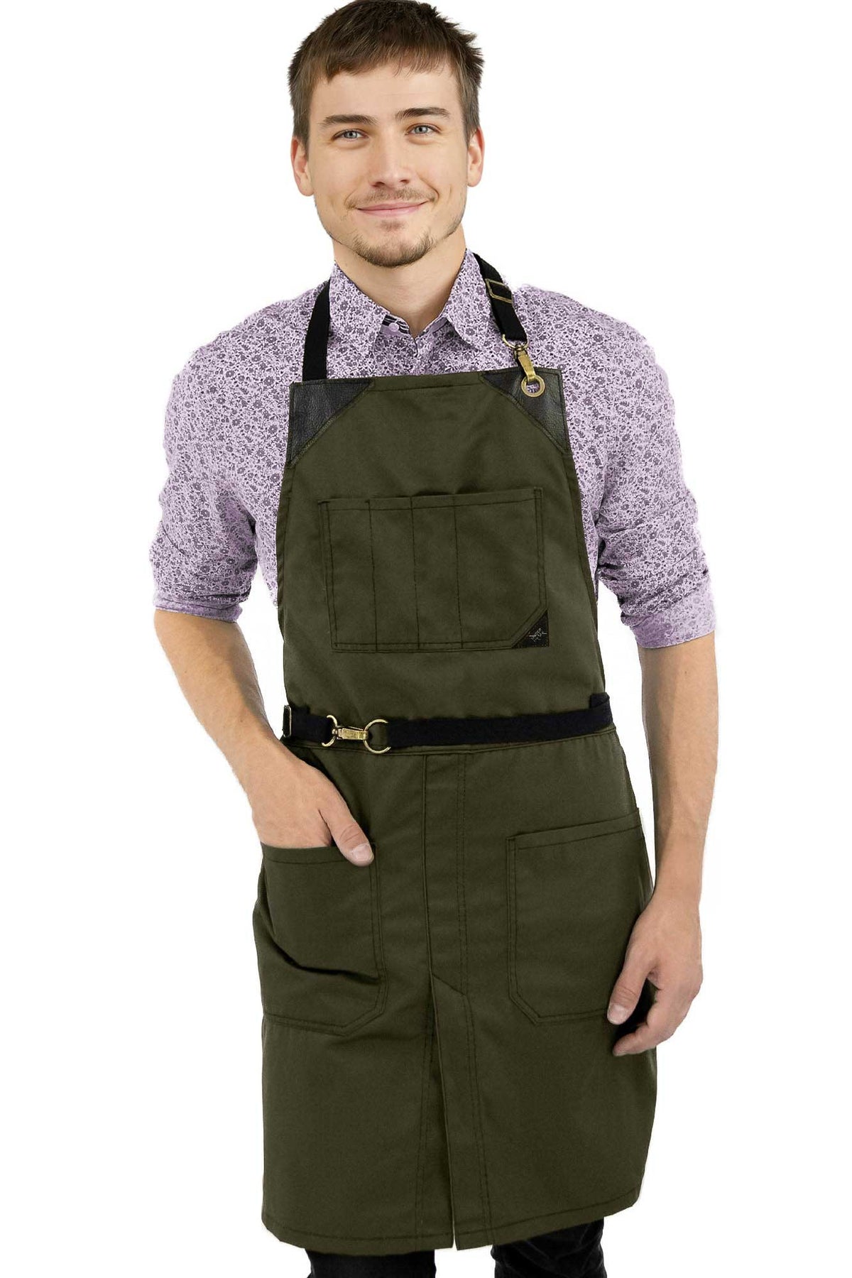 Avental para Chef - Em Sarja, Sem Laços, Acabamento em Couro, Fenda na Perna - Barman, Barista, Churrasqueiro, Comércio -  Under NY Sky