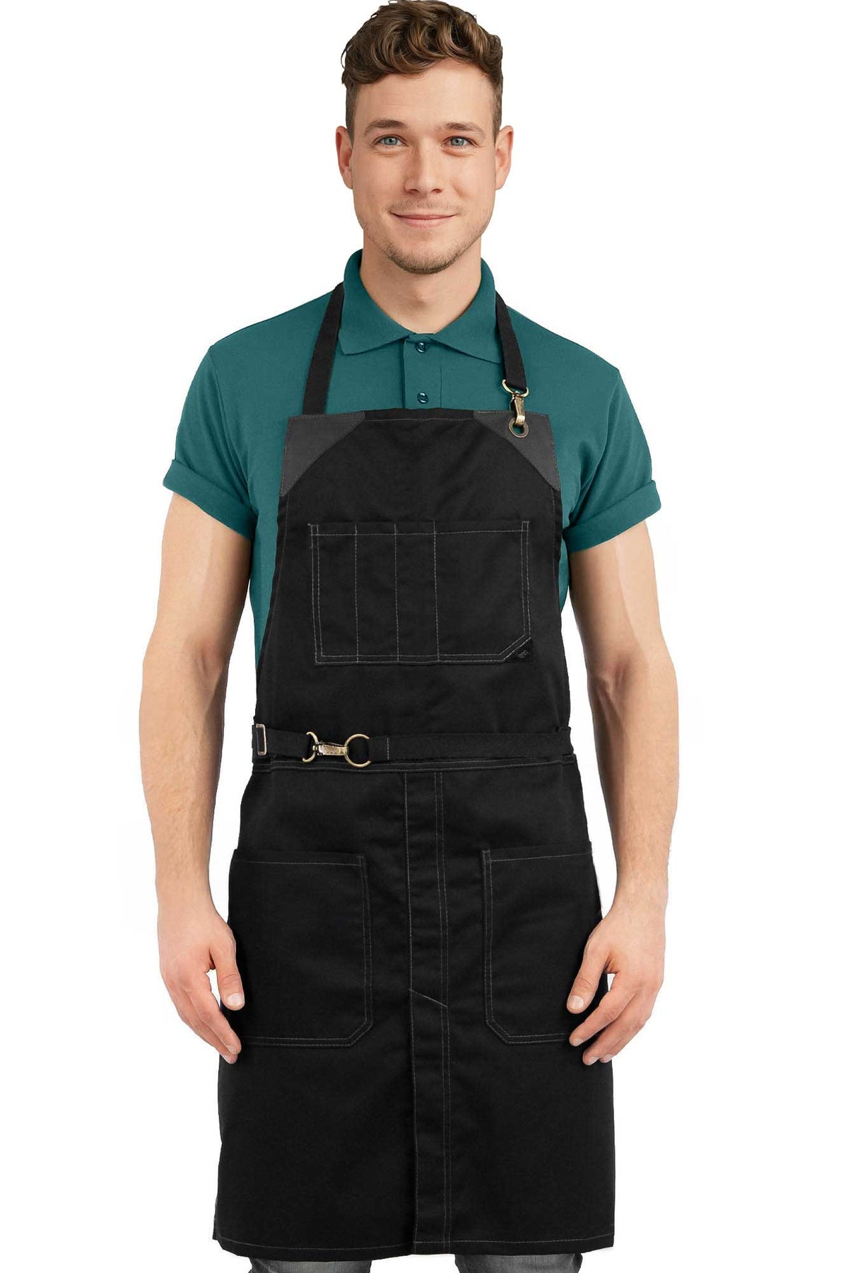 Avental para Chef - Em Sarja, Sem Laços, Acabamento em Couro, Fenda na Perna - Barman, Barista, Churrasqueiro, Comércio -  Under NY Sky