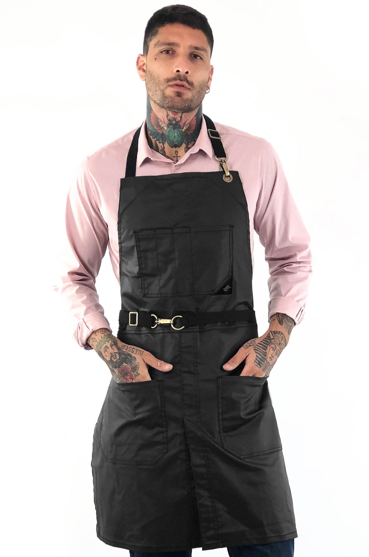 Salon Apron - Water Resistant, Easy-Fastening No-Tie, Adjustable - Hairstylist, Barber, Chef - Under NY Sky