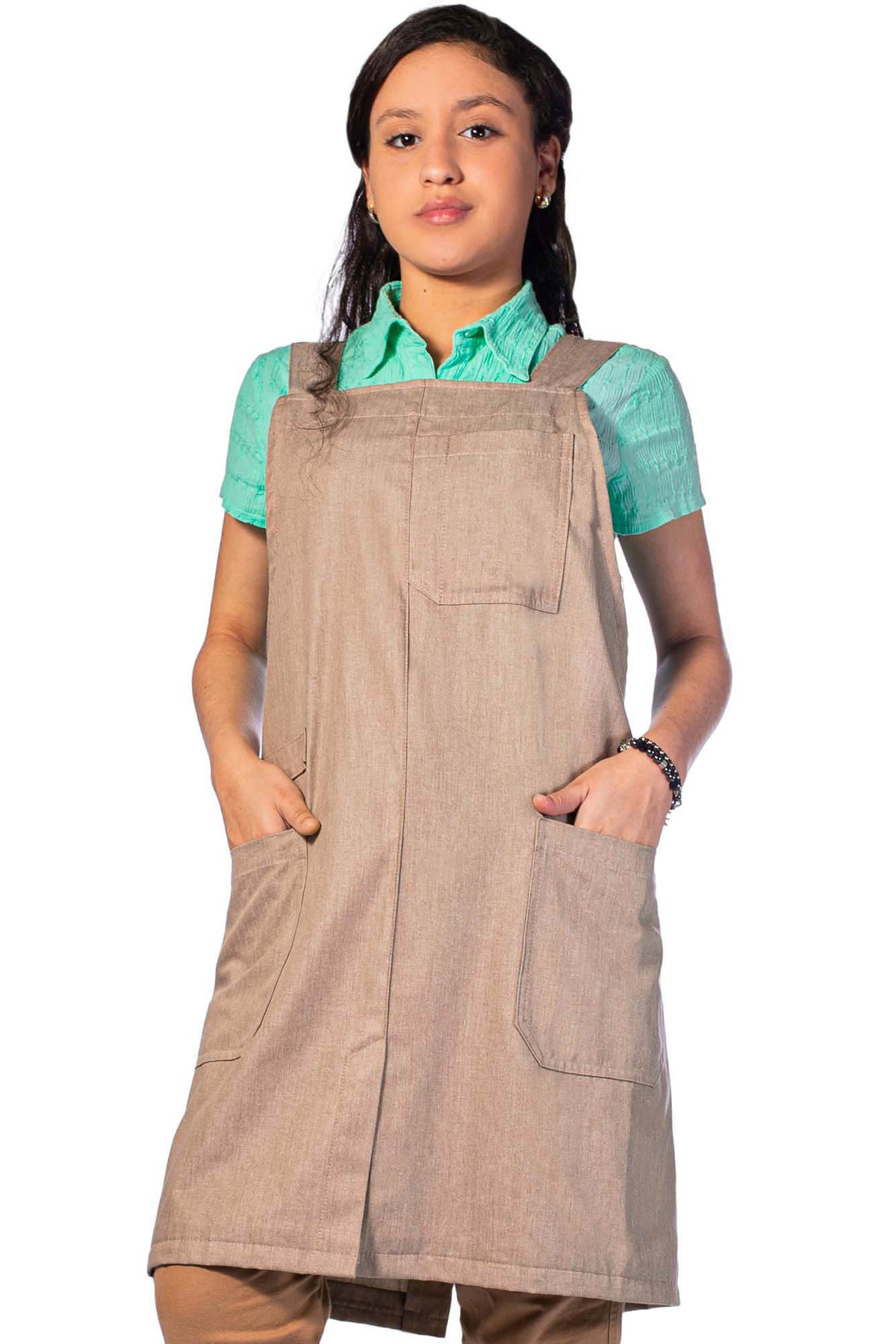 Cross Back Apron - Pinafore Apron, 3 Pockets, Loop - Baking Cooking, Gardening, School - Under NY Sky