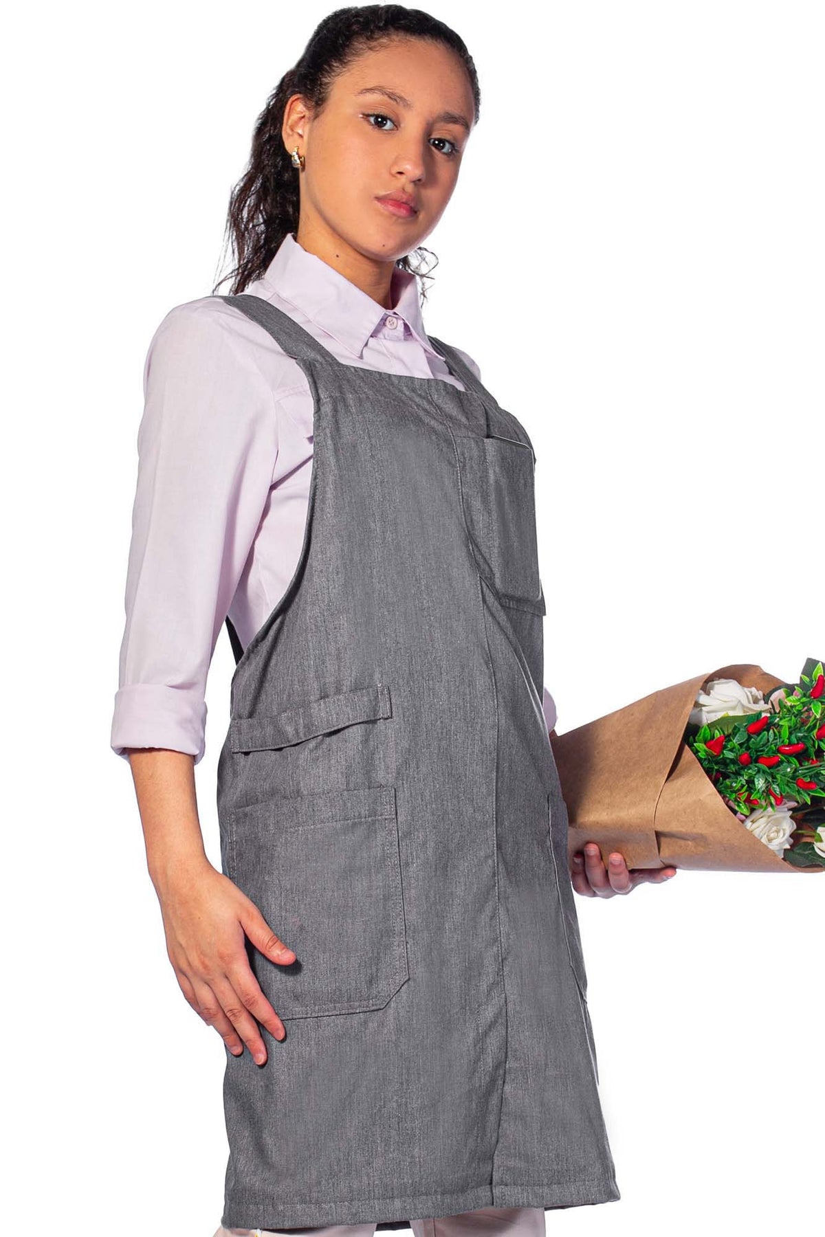 Cross Back Apron - Pinafore Apron, 3 Pockets, Loop - Baking Cooking, Gardening, School - Under NY Sky