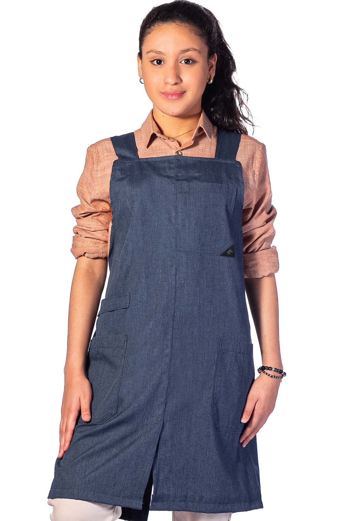 Cross Back Apron - Pinafore Apron, 3 Pockets, Loop - Baking Cooking, Gardening, School - Under NY Sky