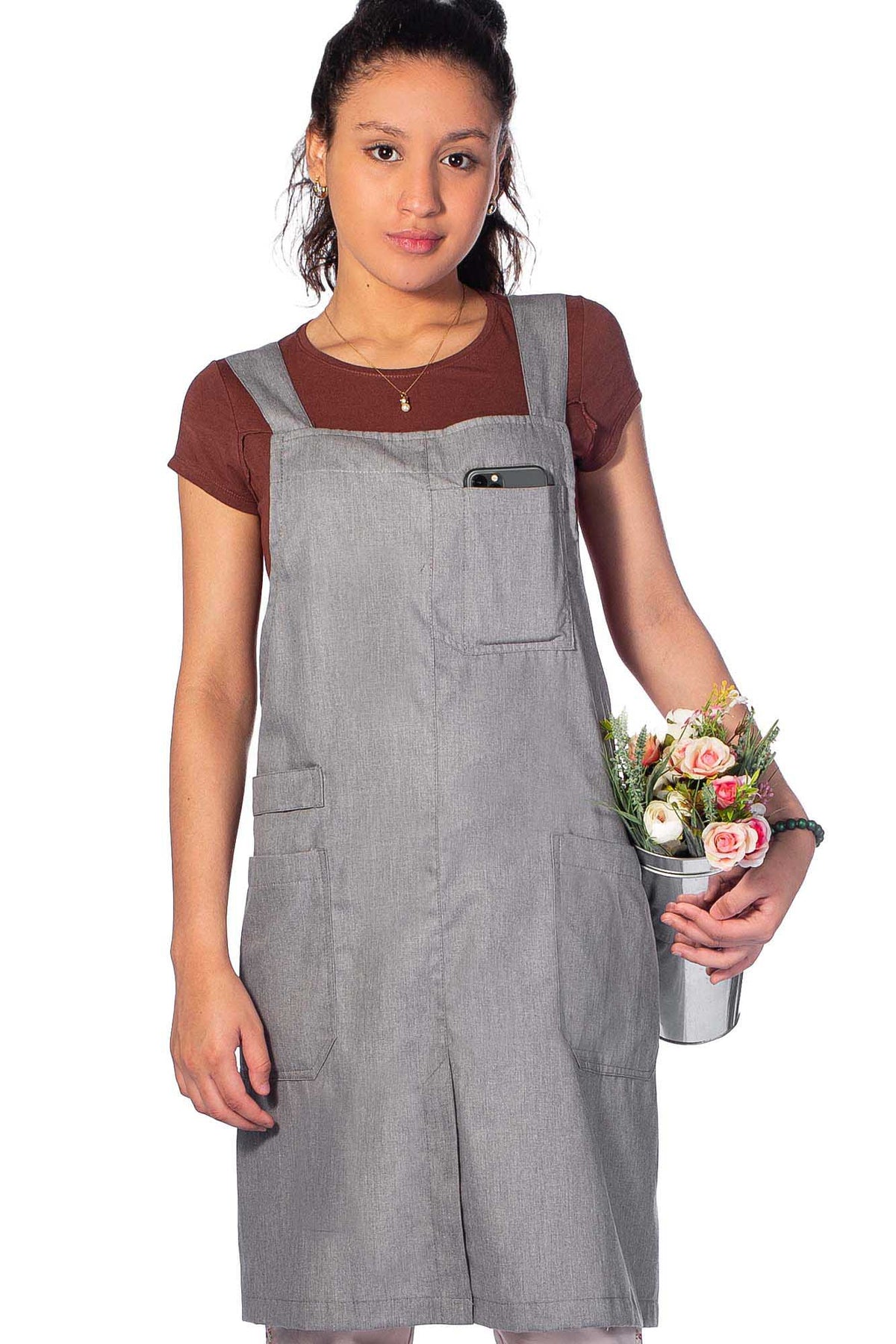 Cross Back Apron - Pinafore Apron, 3 Pockets, Loop - Baking Cooking, Gardening, School - Under NY Sky