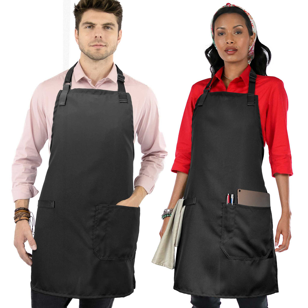 Super Light Apron - Pocket, Towel Loop, Leather Reinforcement - Kitchen Bib Apron - Cook, Chef, Server, Barista - Under NY Sky