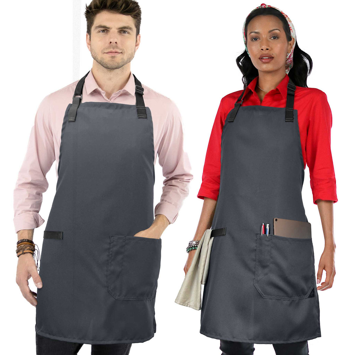 Super Light Apron - Pocket, Towel Loop, Leather Reinforcement - Kitchen Bib Apron - Cook, Chef, Server, Barista - Under NY Sky