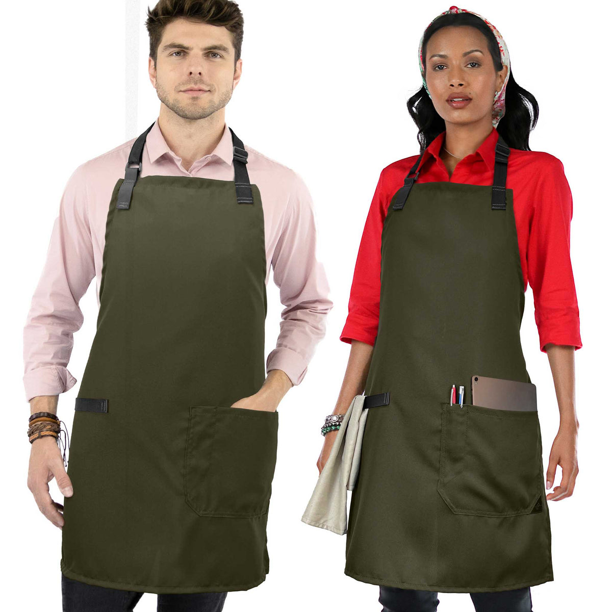 Super Light Apron - Pocket, Towel Loop, Leather Reinforcement - Kitchen Bib Apron - Cook, Chef, Server, Barista - Under NY Sky