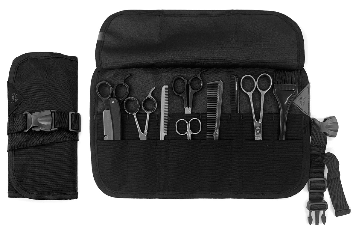 Estojo Porta Tesoura - Salão de Beleza, Barbearia - Case Rolo em Lona Oxford para Tesouras de Corte de Cabelo, Pentes, Pincéis, Lápis Maquiagem - Barbeiro, Cabeleireiro, Maquiador - Under NY Sky