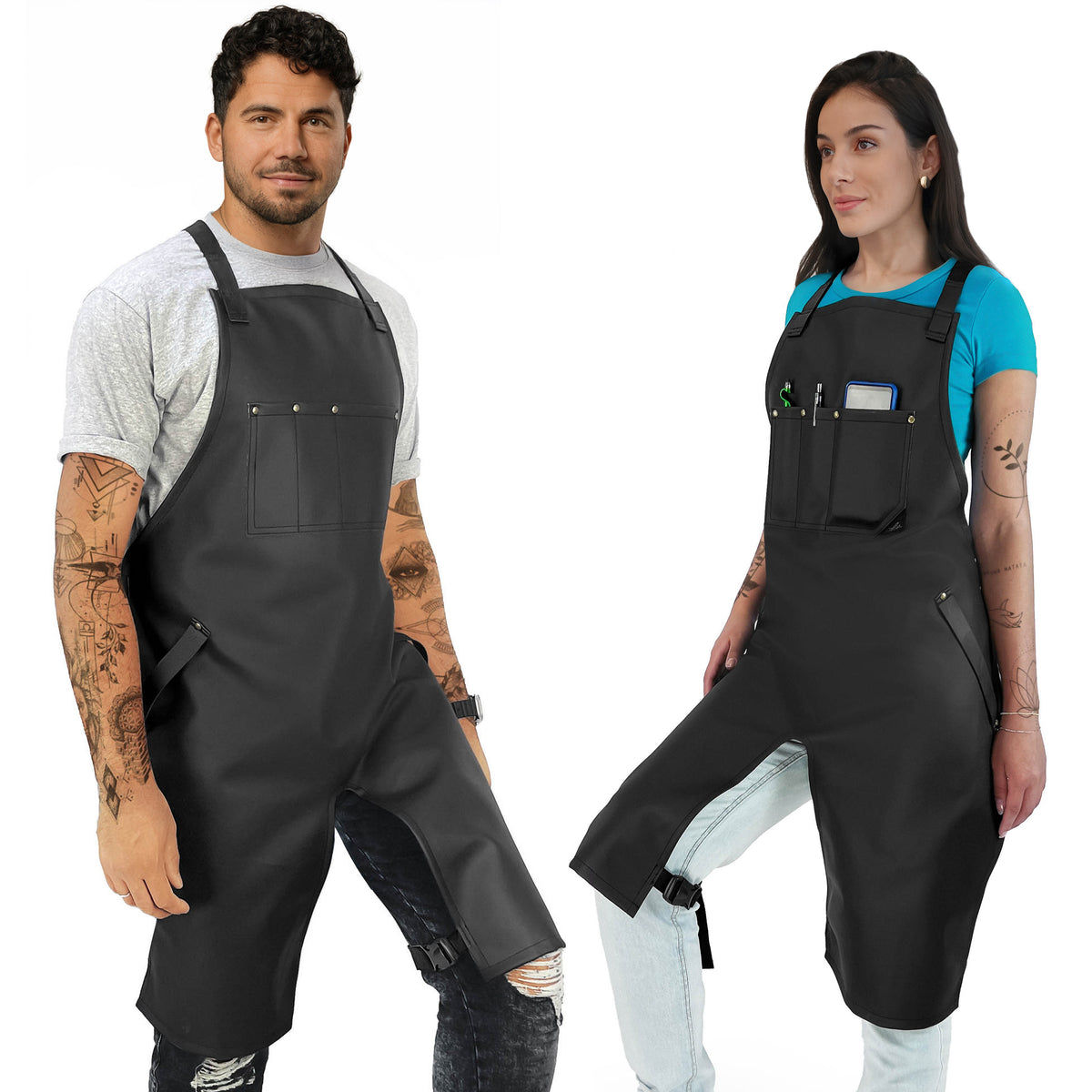 Avental de Tatuagem em Couro Vegano - Reforçado com Rebites, Higienizável, Alças com Fecho Fácil - Tatuador, Estúdio Tatuagem - Under NY Sky