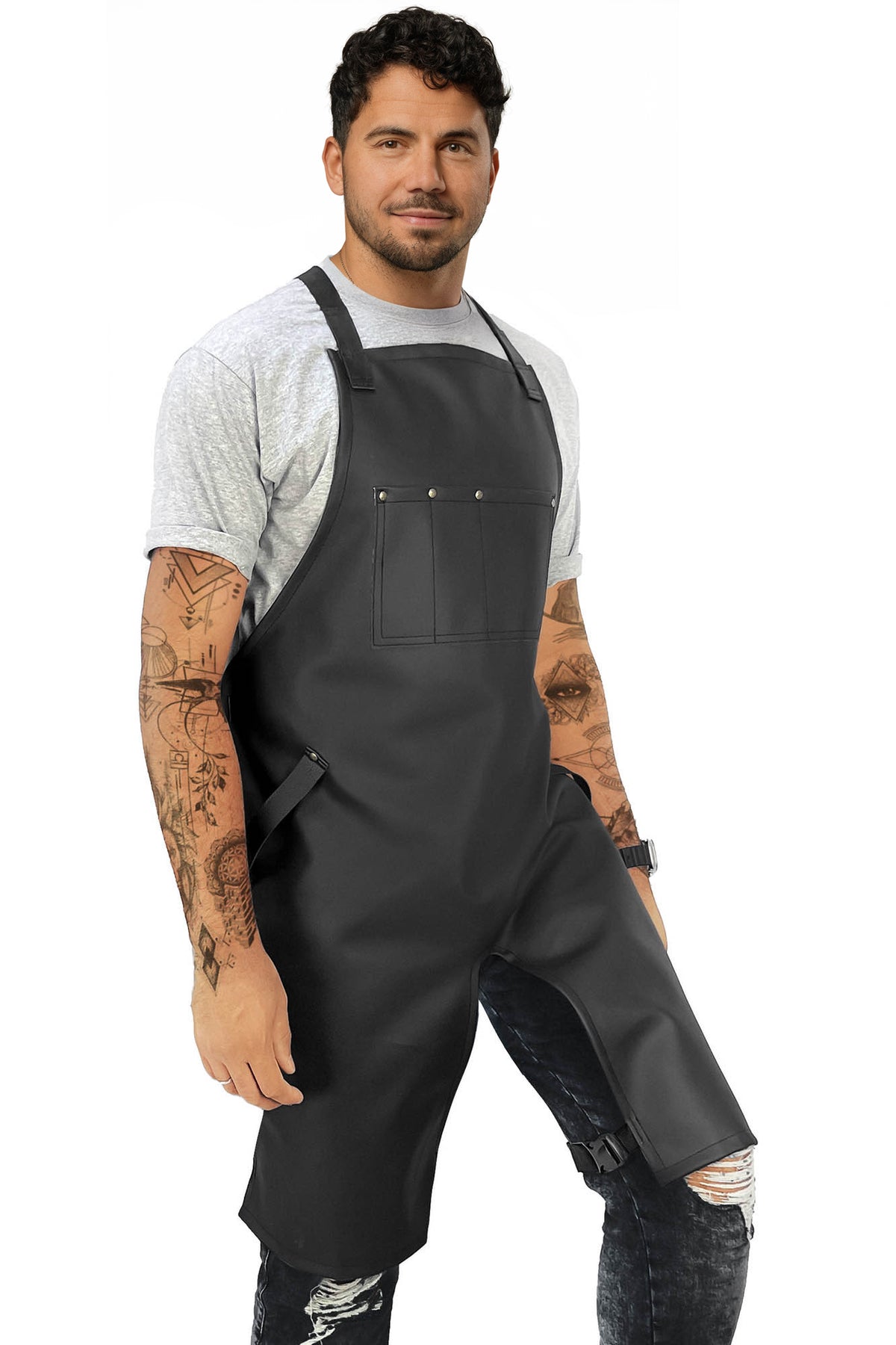 Avental de Tatuagem em Couro Vegano - Reforçado com Rebites, Higienizável, Alças com Fecho Fácil - Tatuador, Estúdio Tatuagem - Under NY Sky