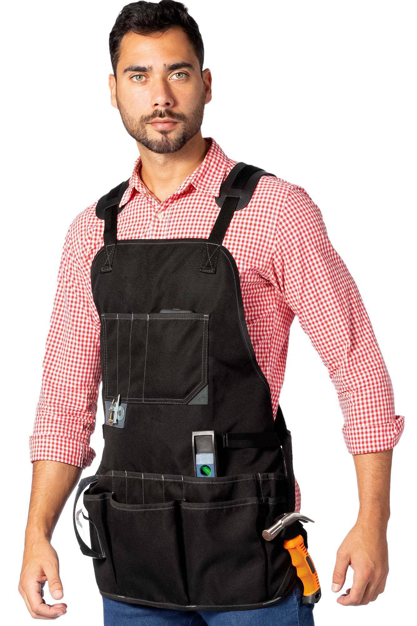 Tool Apron - Magnetic Holder, 18 Pockets, CrossBack, Oxford Canvas - Woodworker, Electrician - Under NY Sky