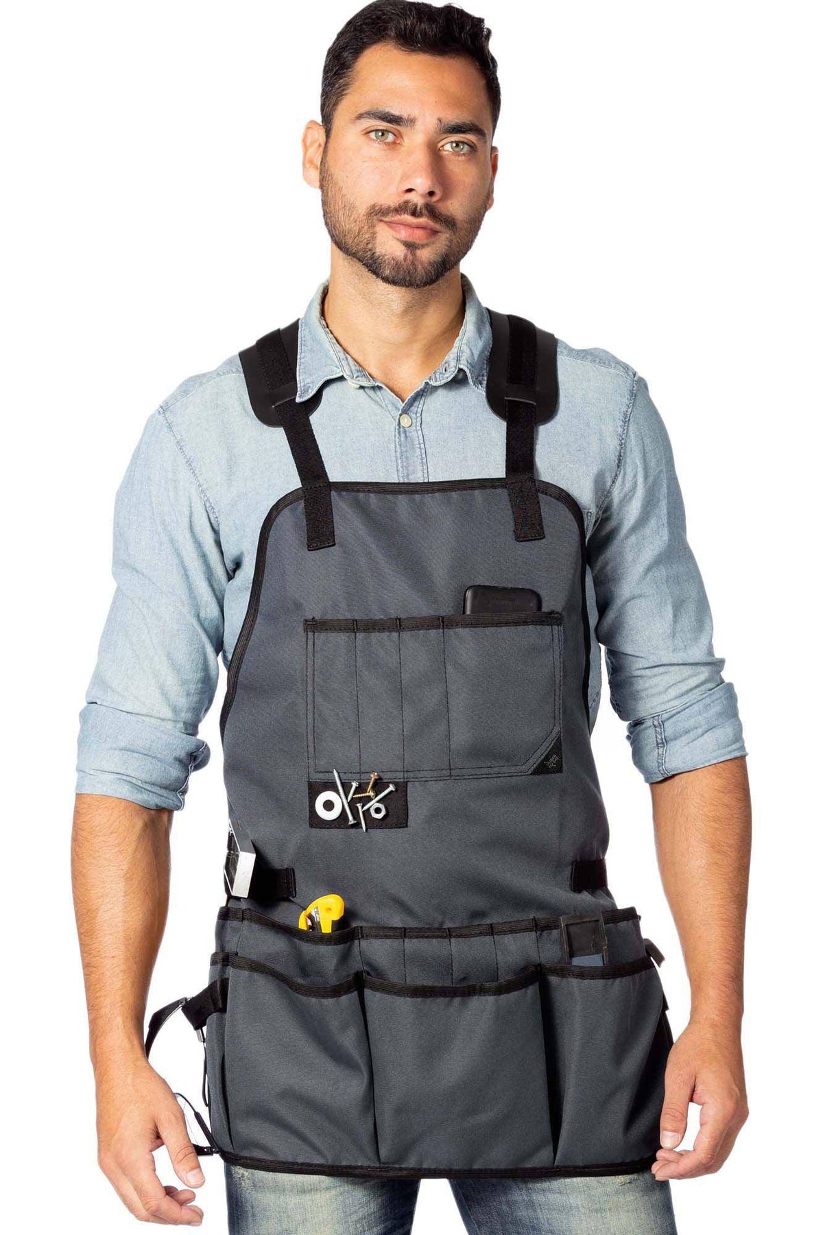 Tool Apron - Magnetic Holder, 18 Pockets, CrossBack, Oxford Canvas - Woodworker, Electrician - Under NY Sky