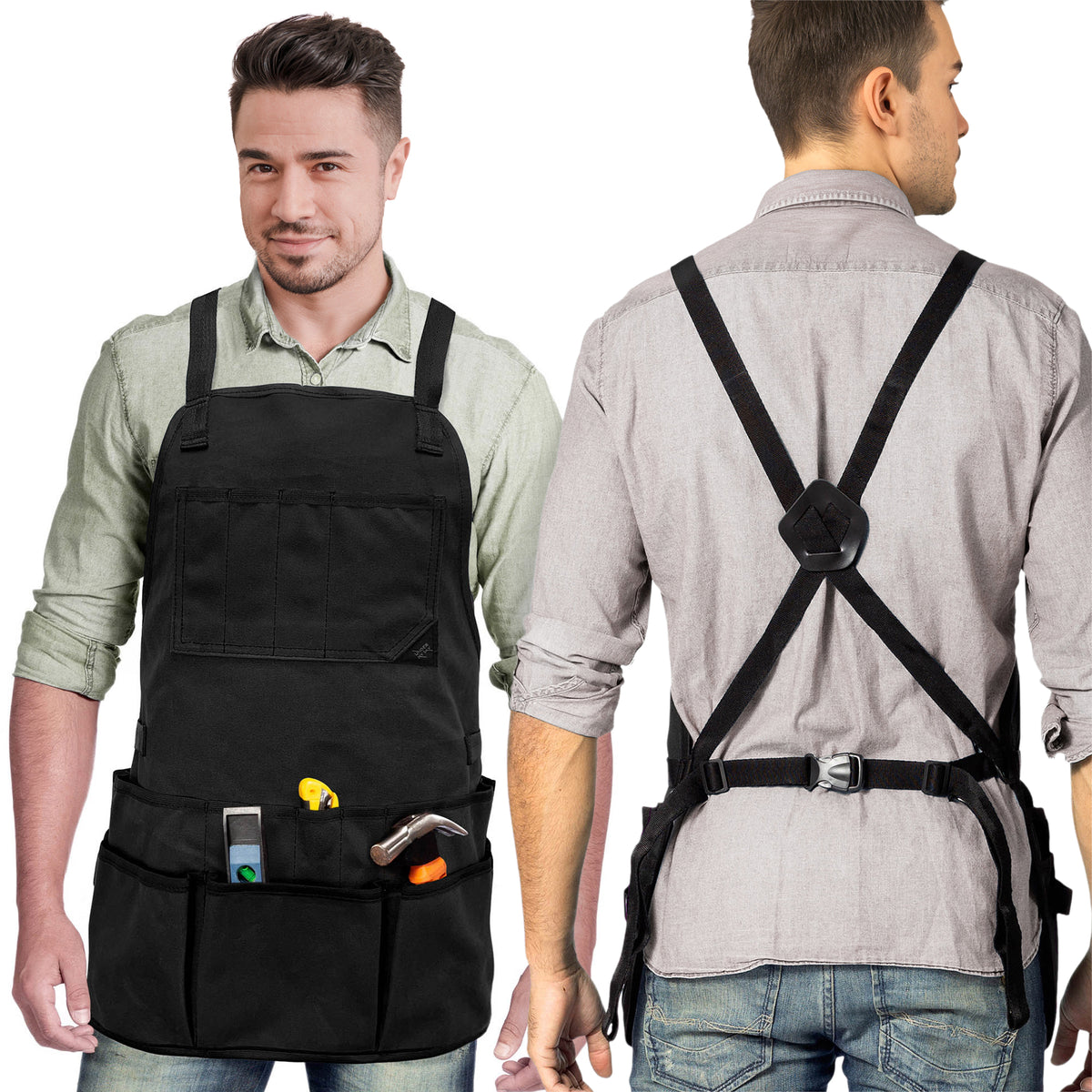 Avental de Ferramentas - 20 Bolsos, Alças cruzadas, Lona Encerada Resistente - Under NY Sky