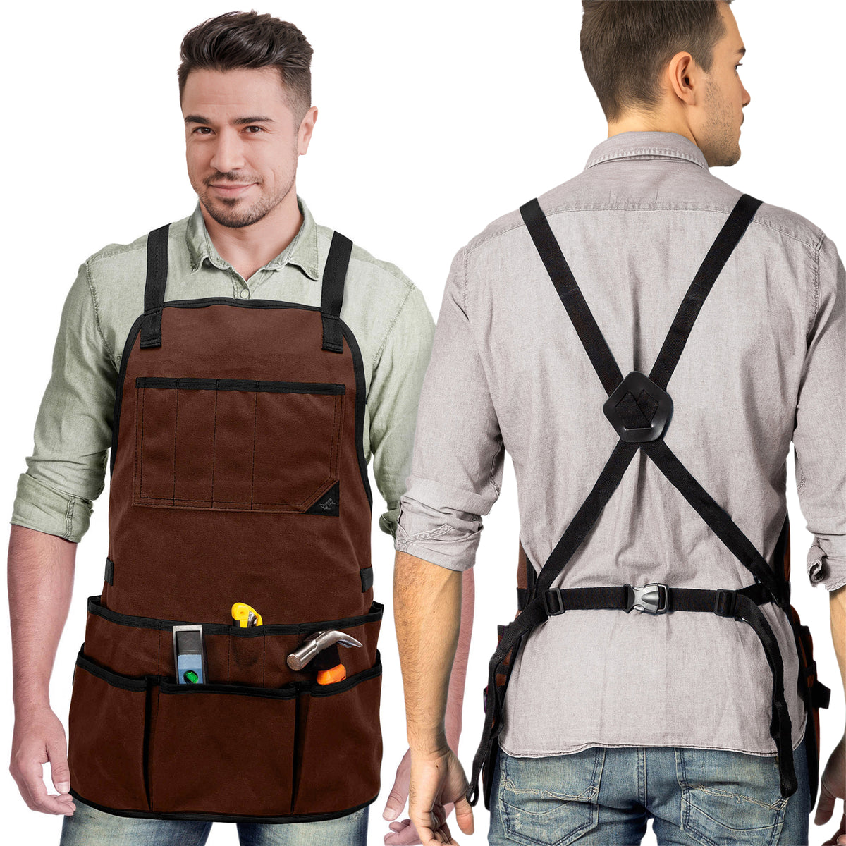 Avental de Ferramentas - 20 Bolsos, Alças cruzadas, Lona Encerada Resistente - Under NY Sky