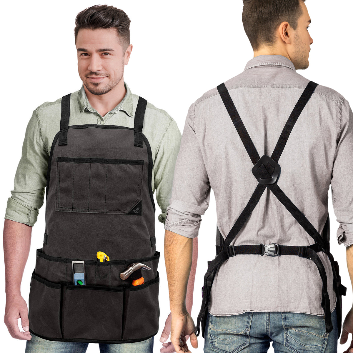 Avental de Ferramentas - 20 Bolsos, Alças cruzadas, Lona Encerada Resistente - Under NY Sky