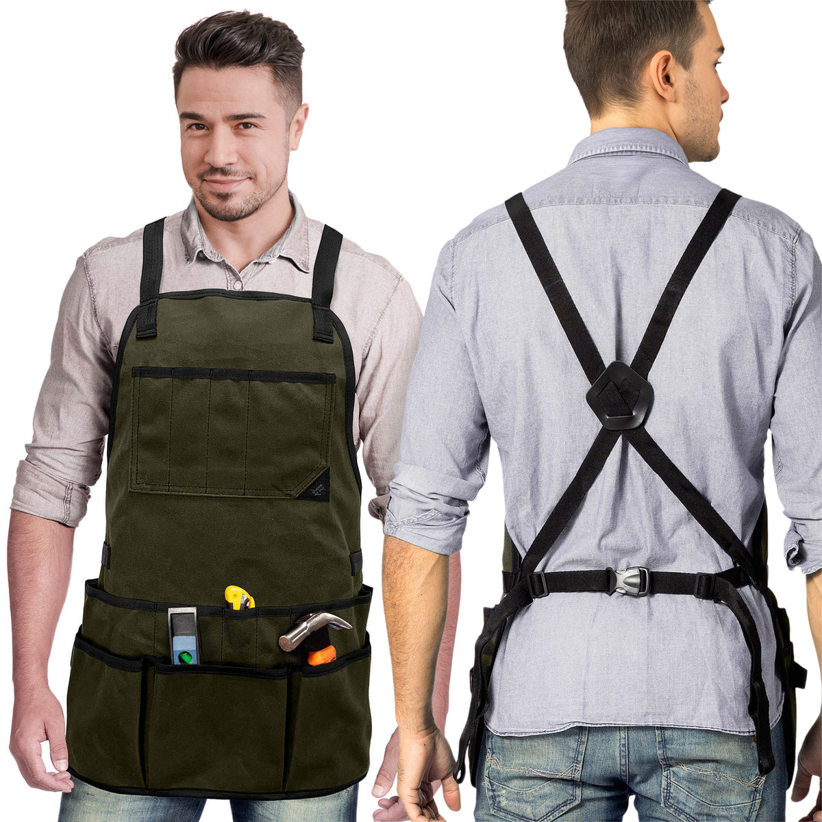 Avental de Ferramentas - 20 Bolsos, Alças cruzadas, Lona Encerada Resistente - Under NY Sky