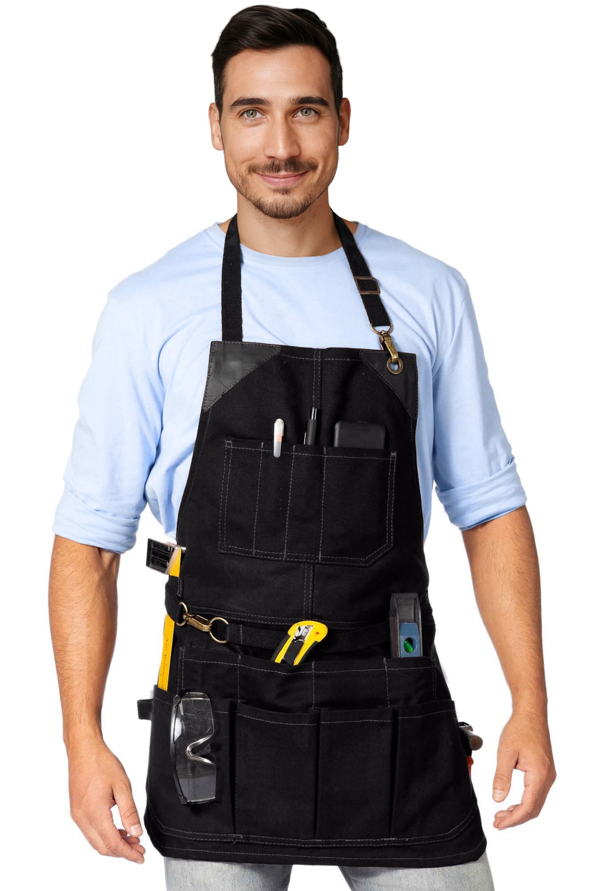 Avental de Ferramentas - 12 Bolsos, Lona Encerada Resistente, Reforço em Couro, Sem laços - Carpinteiro, Jardim, Comércio - Under NY Sky
