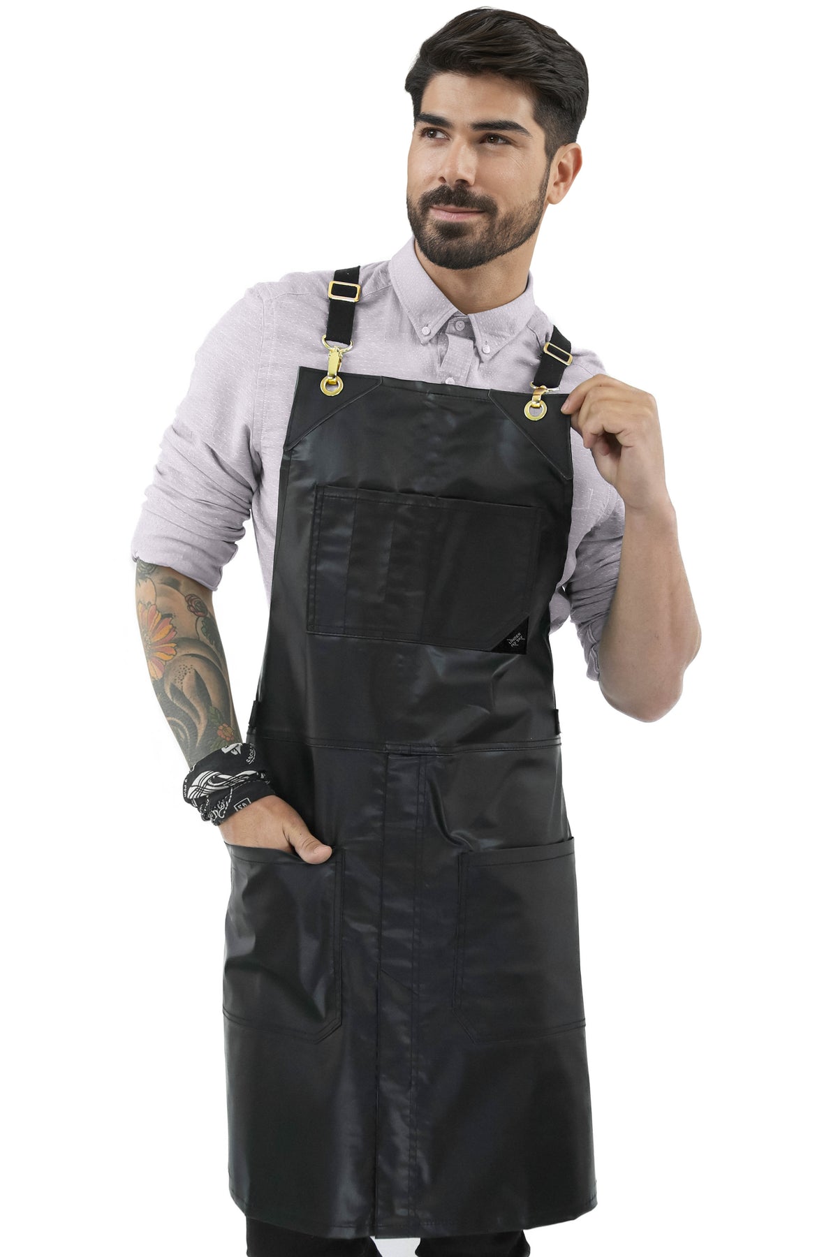 Avental para Salão - Revestido, Resistente à água, Alças Cruzadas, Fenda de Perna - Cabeleireiro, Barbeiro, Tatuador - Under NY Sky