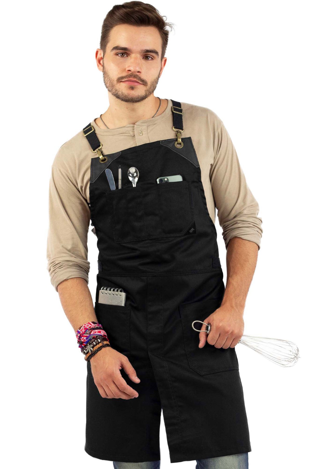 Chef Aprons - CrossBack, Leather Trim, Split - Chef, Bartender, BBQ, Shop, Barber, Salon - Under NY Sky