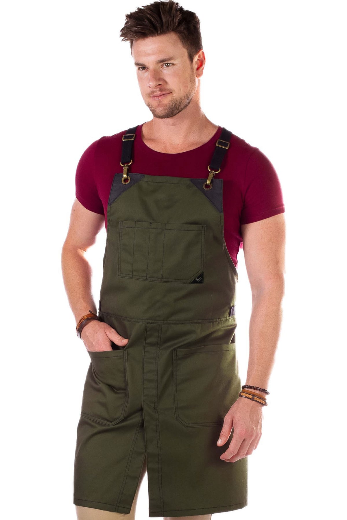 Chef Aprons - CrossBack, Leather Trim, Split - Chef, Bartender, BBQ, Shop, Barber, Salon - Under NY Sky