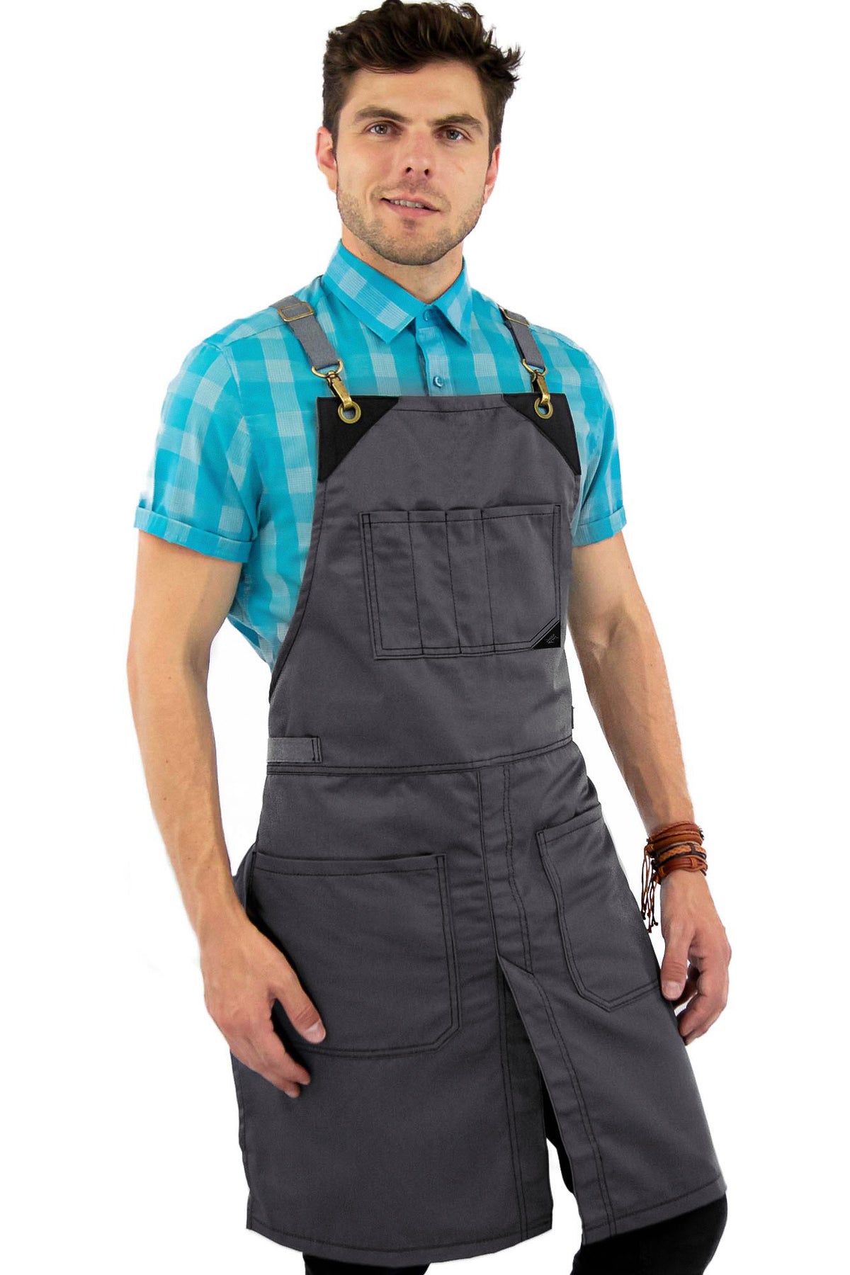 Chef Aprons - CrossBack, Leather Trim, Split - Chef, Bartender, BBQ, Shop, Barber, Salon - Under NY Sky