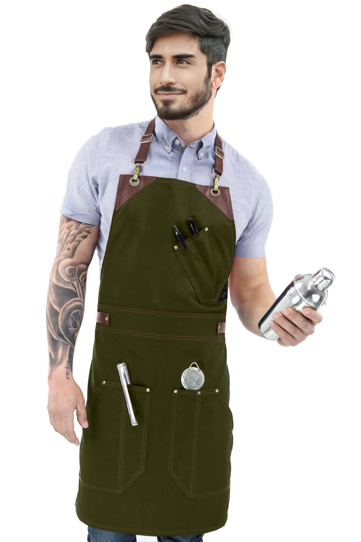Avental Barista – Alças e Reforços em Couro – Costura Dupla – Chef, Cozinheiro, Barista, Bartender -  Under NY Sky