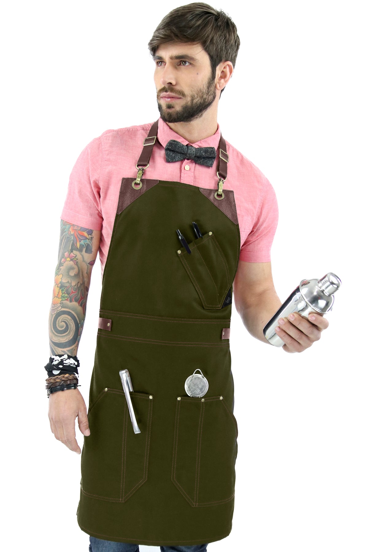 Barista Apron - Leather Straps &amp; Loops - Double Stitched - Chef, Cook, Barista, Bartender - Under NY Sky