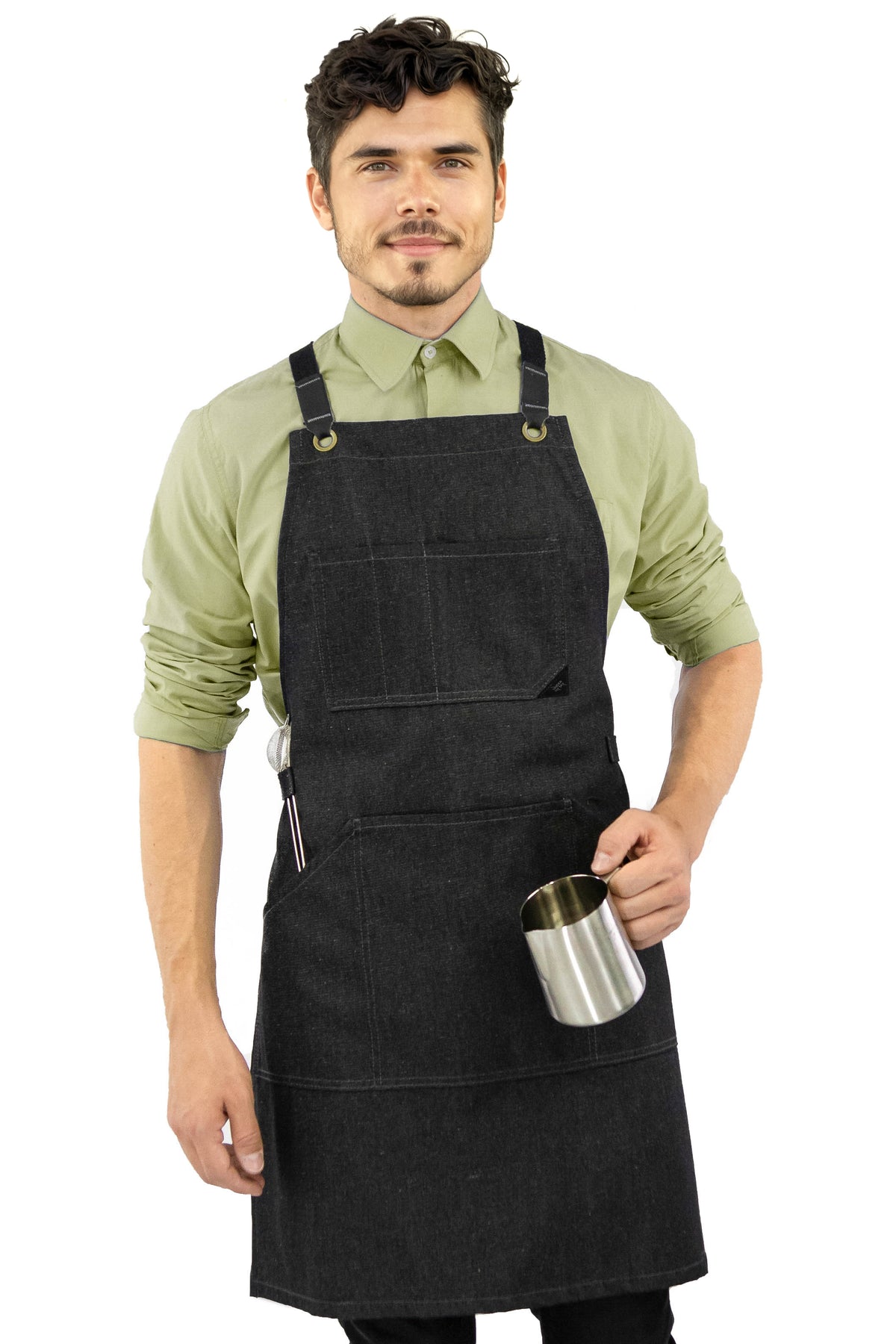 Avental de Trabalho – Jeans ou Sarja Profissional, Acabamento em Couro, Alças Cruzadas, Chef, Bartender, Comércio, Garçom - Under NY Sky