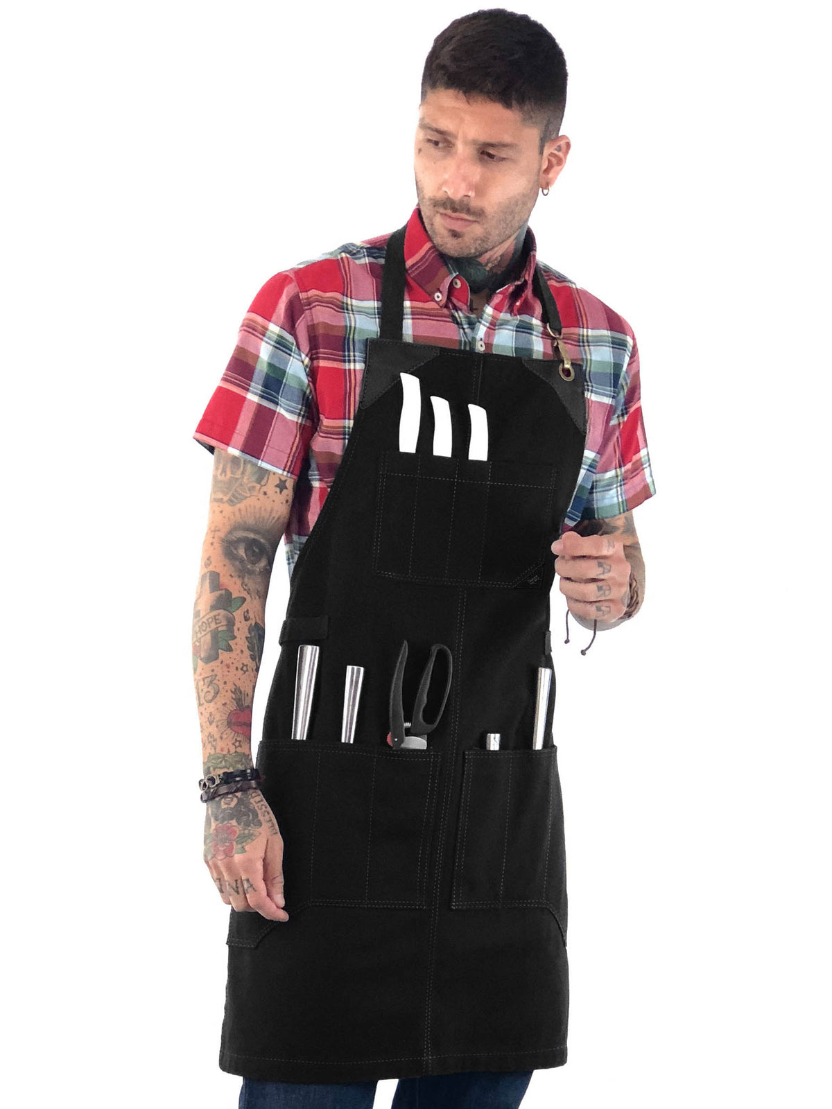 Utility Apron - Heavy-Duty Canvas, Folds into Knife Roll, Leather Trim - Chef, BBQ, Butcher - Under NY Sky 