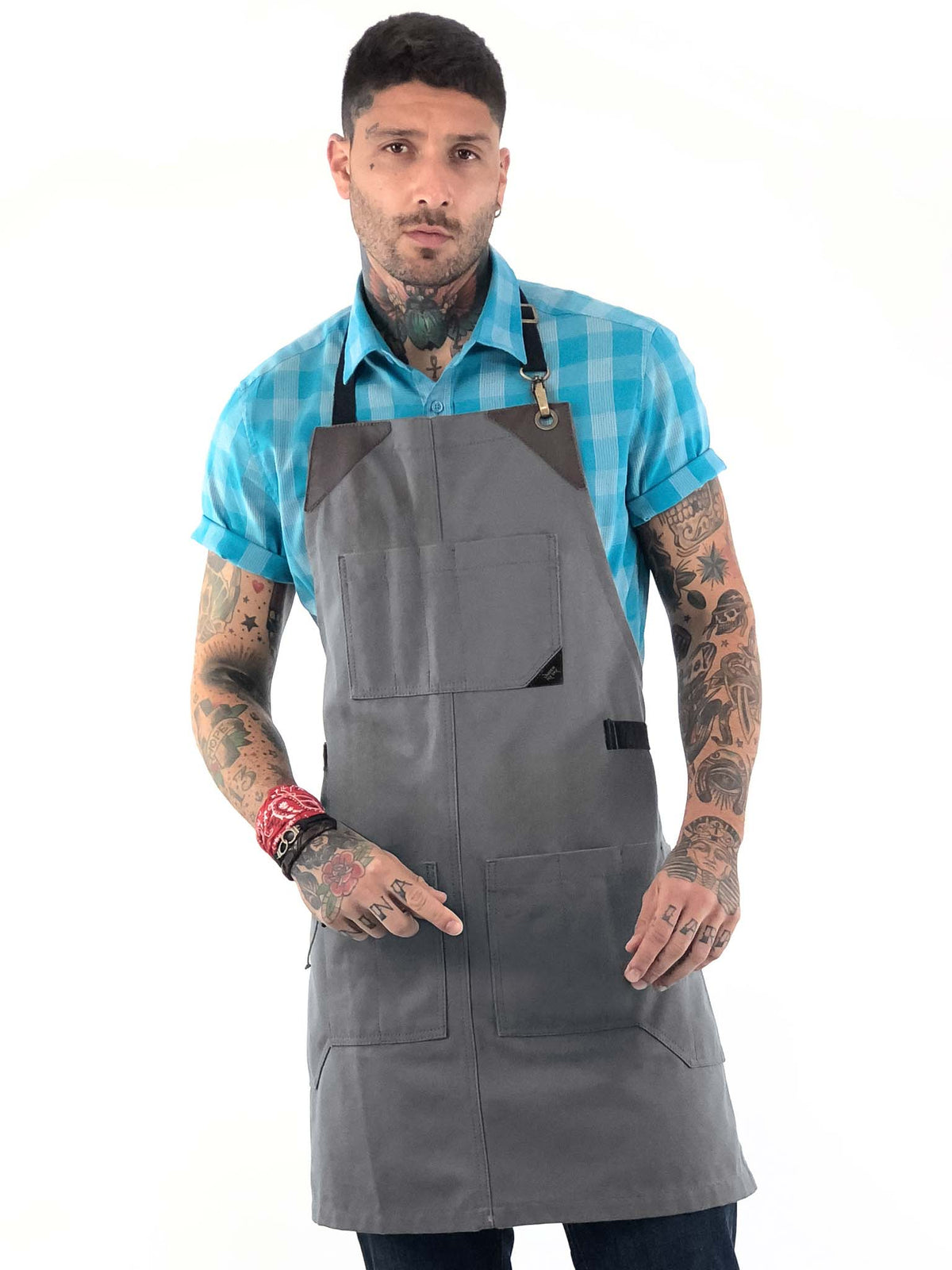 Utility Apron - Heavy-Duty Canvas, Folds into Knife Roll, Leather Trim - Chef, BBQ, Butcher - Under NY Sky 