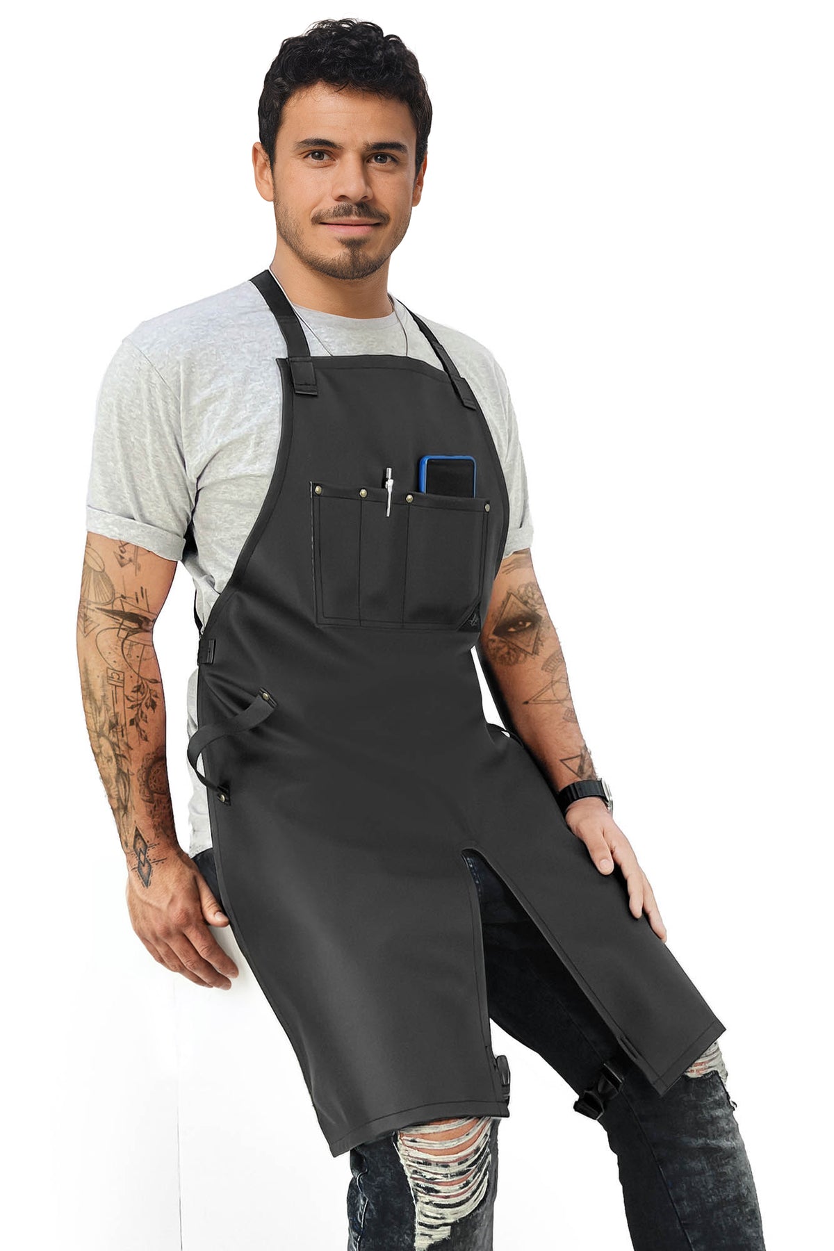 Avental de Tatuagem em Couro Vegano - Reforçado com Rebites, Higienizável, Alças com Fecho Fácil - Tatuador, Estúdio Tatuagem - Under NY Sky