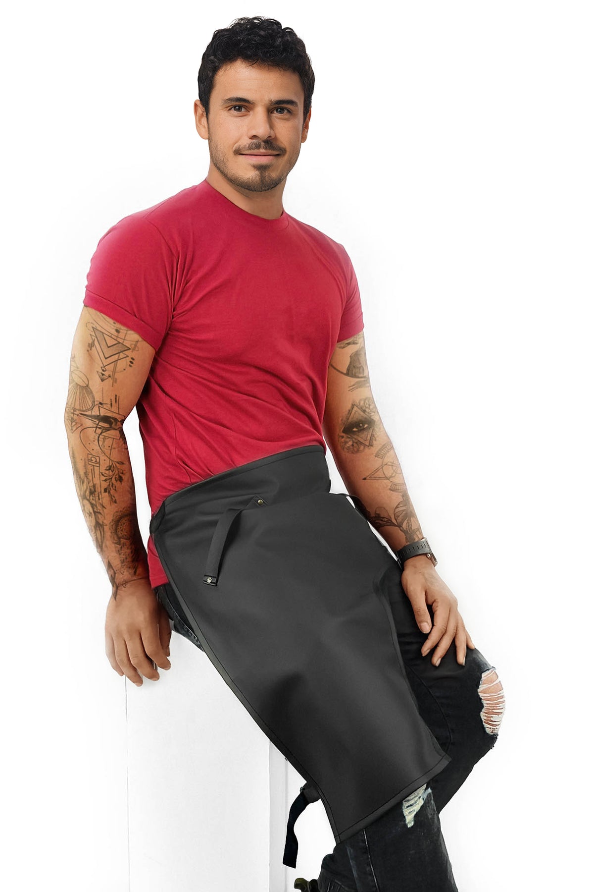 Avental de Tatuagem em Couro Vegano - Reforçado com Rebites, Higienizável, Alças com Fecho Fácil - Tatuador, Estúdio Tatuagem - Under NY Sky