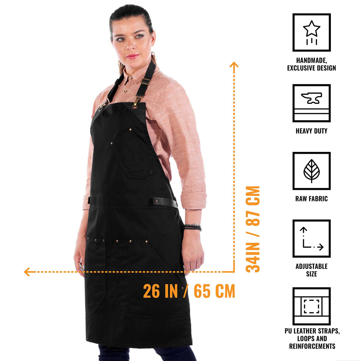 Barista Apron - Leather Straps &amp; Loops - Double Stitched  - Chef, Cook, Barista, Bartender - Under NY Sky