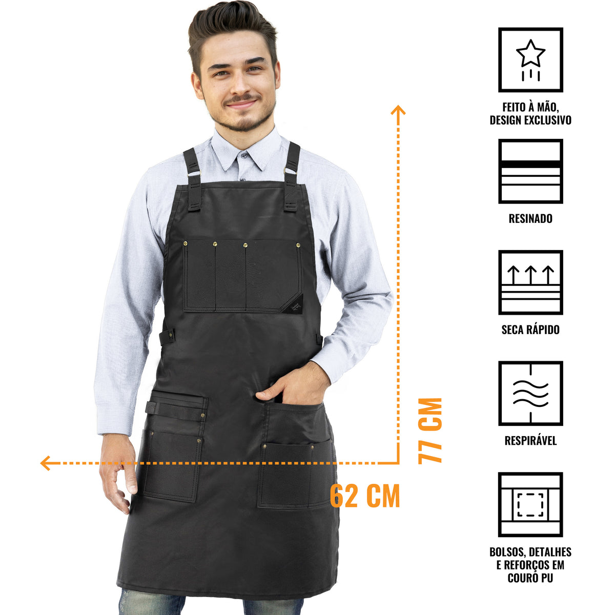 Avental para Barbeiro - Alças, Bolsos e Reforços em Couro - Alças Cruzadas - Resistente à água - Cabeleireiro, Colorista - Under NY Sky