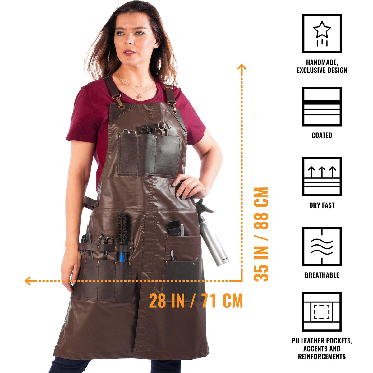 Barber Apron - Leather Straps, Pockets, Loops &amp; Reinforcements - Crossback - Water Resistant - Under NY Sky