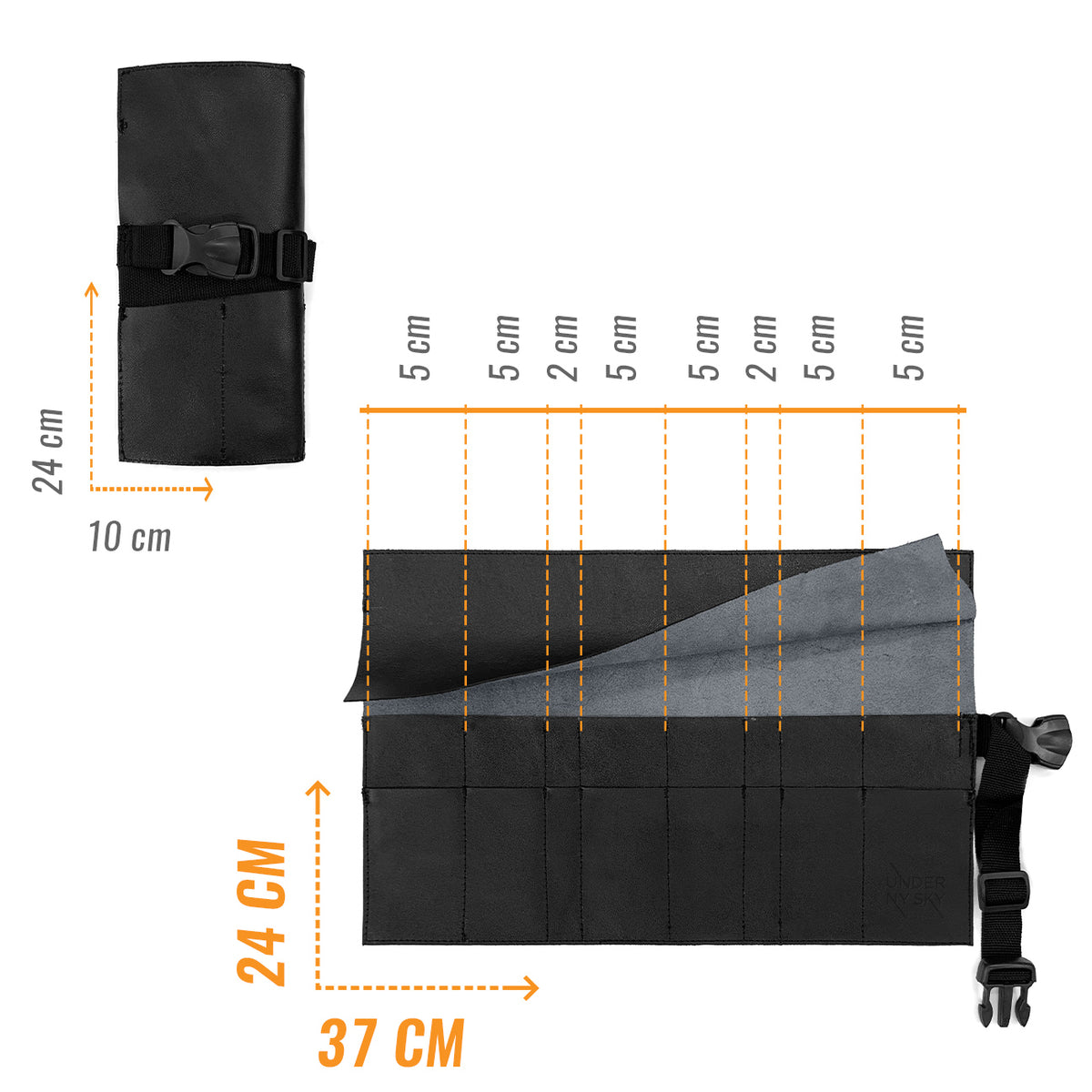 Estojo Porta Tesoura - Salão de Beleza, Barbearia - Case Rolo em Couro Legítimo para Tesouras de Corte de Cabelo, Pentes, Pincéis, Lápis Maquiagem - Barbeiro, Cabeleireiro, Maquiador -  Under NY Sky