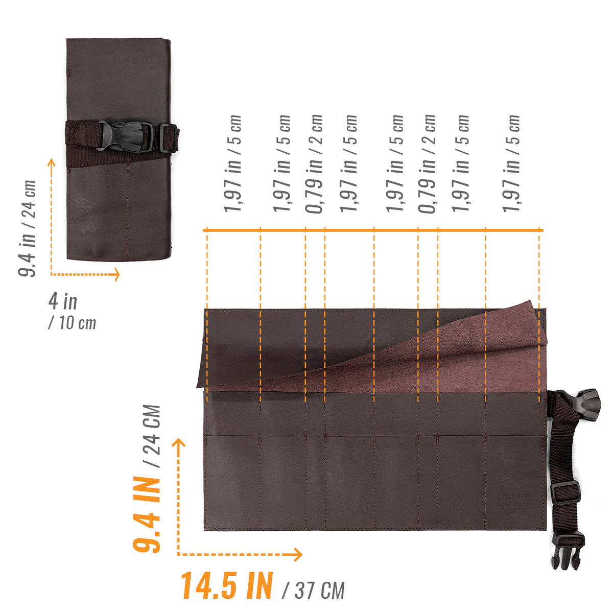 Estojo Porta Tesoura - Salão de Beleza, Barbearia - Case Rolo em Couro Legítimo para Tesouras de Corte de Cabelo, Pentes, Pincéis, Lápis Maquiagem - Barbeiro, Cabeleireiro, Maquiador -  Under NY Sky