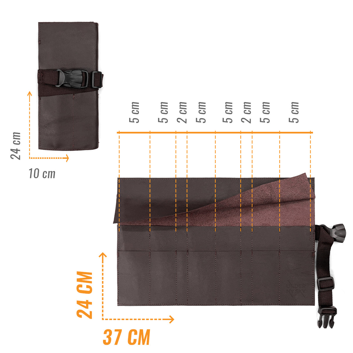 Estojo Porta Tesoura - Salão de Beleza, Barbearia - Case Rolo em Couro Legítimo para Tesouras de Corte de Cabelo, Pentes, Pincéis, Lápis Maquiagem - Barbeiro, Cabeleireiro, Maquiador -  Under NY Sky