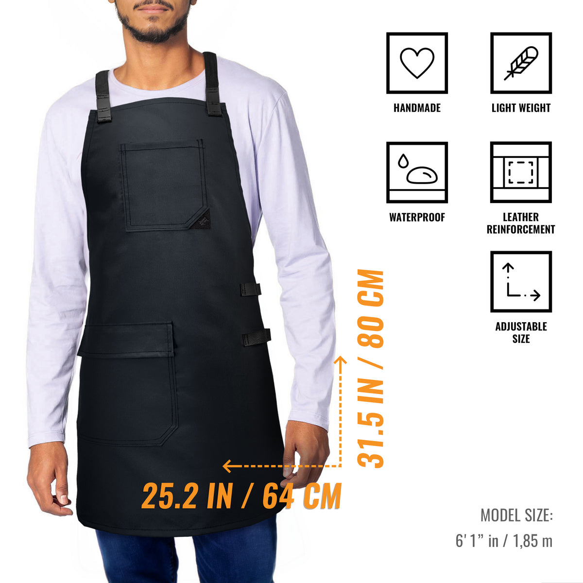 Avental Barbeiro Cabelereiro - Resistência A Químicos, Alças Cruzadas, Bolso com Lapela - Ajustável para Homem e Mulher - Ideal para salão, babearia - Under NY Sky