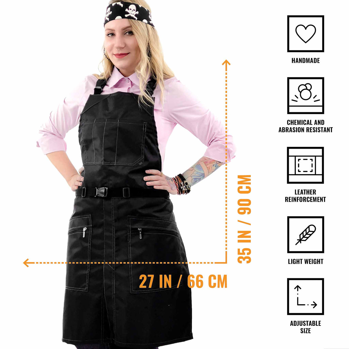 Barber Apron - Water &amp; Chemical Proof, CrossBack, Zip Pocket, Buckle Closure - Hairstylist, Colorist - Under NY Sky