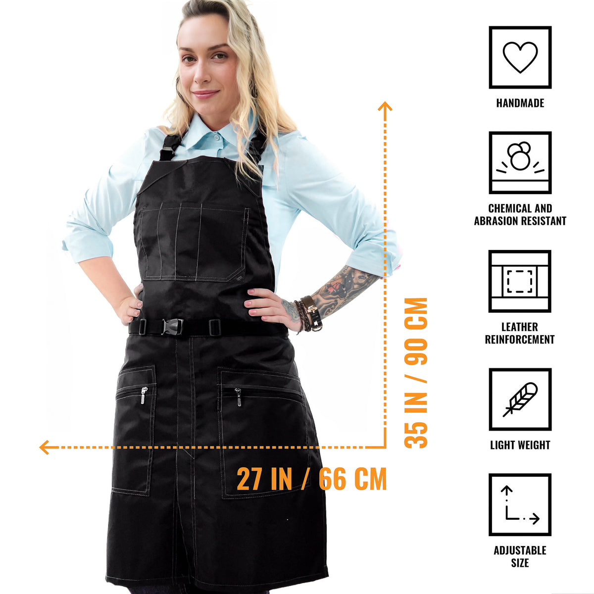 Avental para Barbeiro – À Prova de Água e Produtos Químicos, Alças Cruzadas, Bolso com Zíper, Fecho de Fivela – Cabeleireiro, Colorista - Under NY Sky
