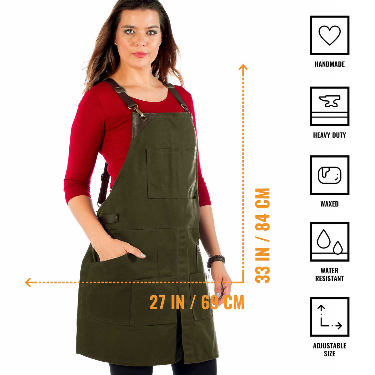 Leather Straps Apron - Denim or Waxed Canvas, CrossBack, Easy-Fastening - Carpenter, Shop, Work - Under NY Sky