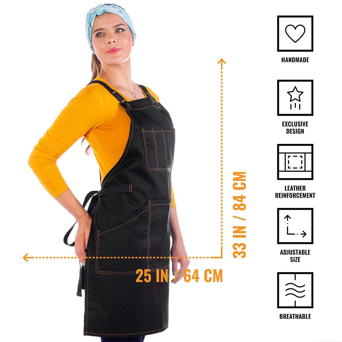 Work Apron - Professional Denim &amp; Twill, Leather Trim, CrossBack, Chef, Bartender, Shop, Server - Under NY Sky