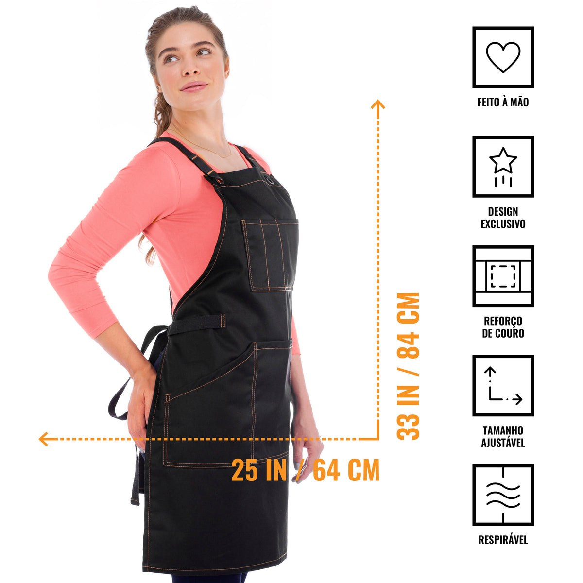 Avental de Trabalho – Jeans ou Sarja Profissional, Acabamento em Couro, Alças Cruzadas, Chef, Bartender, Comércio, Garçom - Under NY Sky