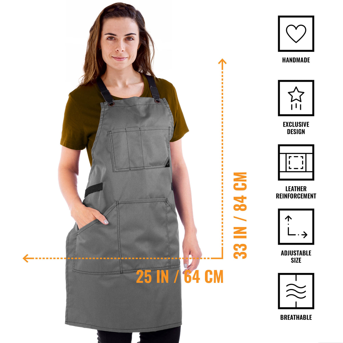 Avental de Trabalho – Jeans ou Sarja Profissional, Acabamento em Couro, Alças Cruzadas, Chef, Bartender, Comércio, Garçom - Under NY Sky