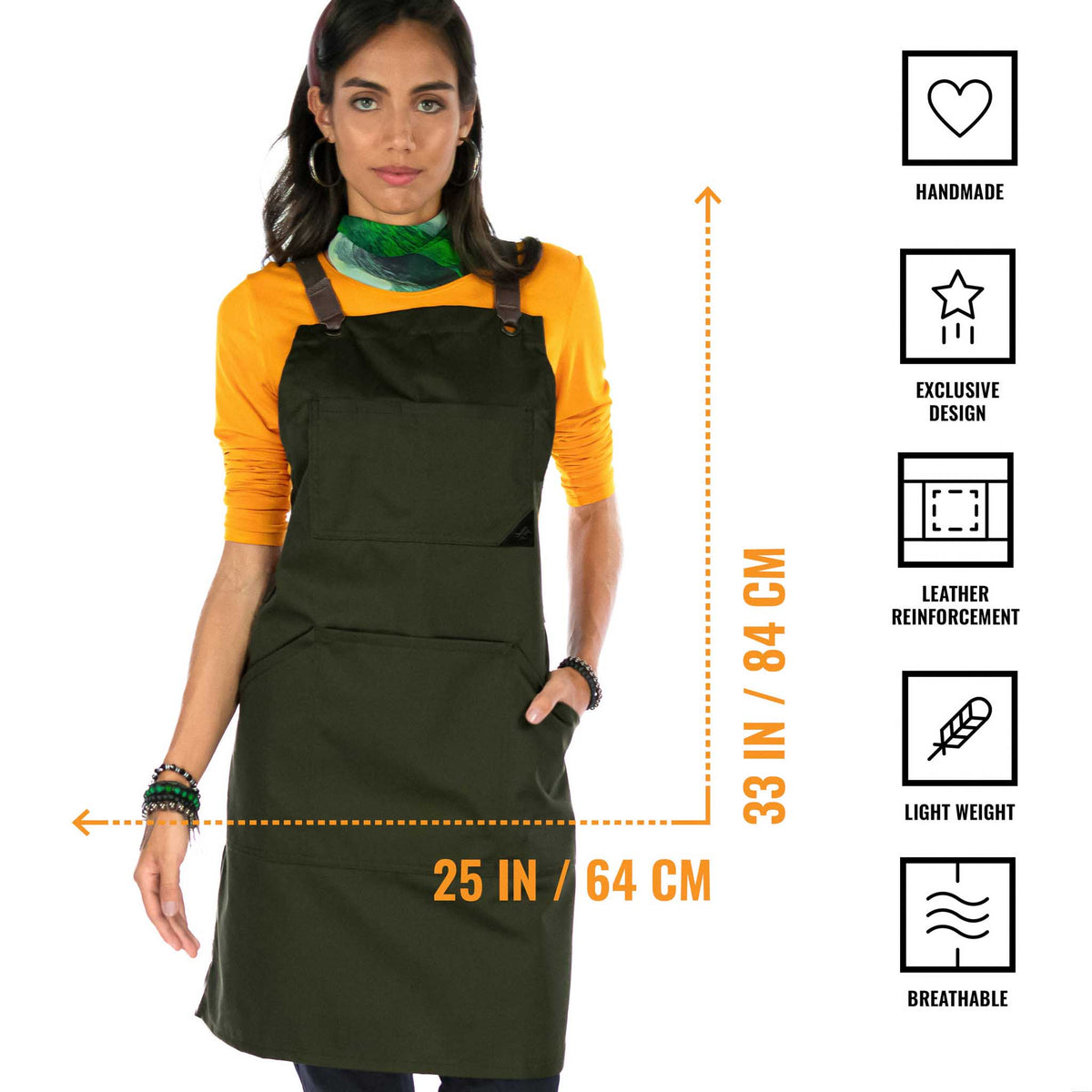 Work Apron - Professional Denim &amp; Twill, Leather Trim, CrossBack, Chef, Bartender, Shop, Server - Under NY Sky